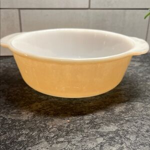 Vintage Peach Luster 8” baking dish by Fire King Imagine on your holiday table!